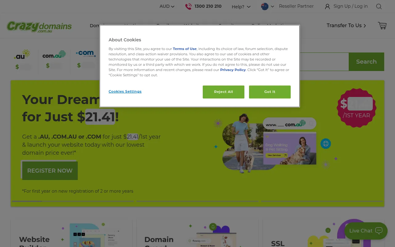 Screenshot of crazydomains.com.au