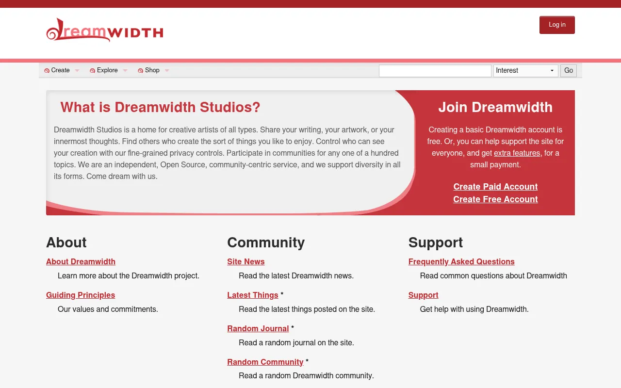 Screenshot of dreamwidth.org