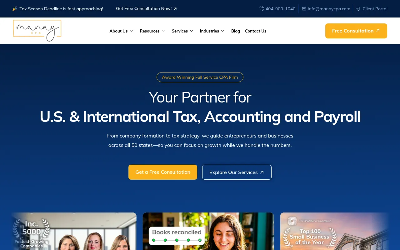 Screenshot of manaycpa.com
