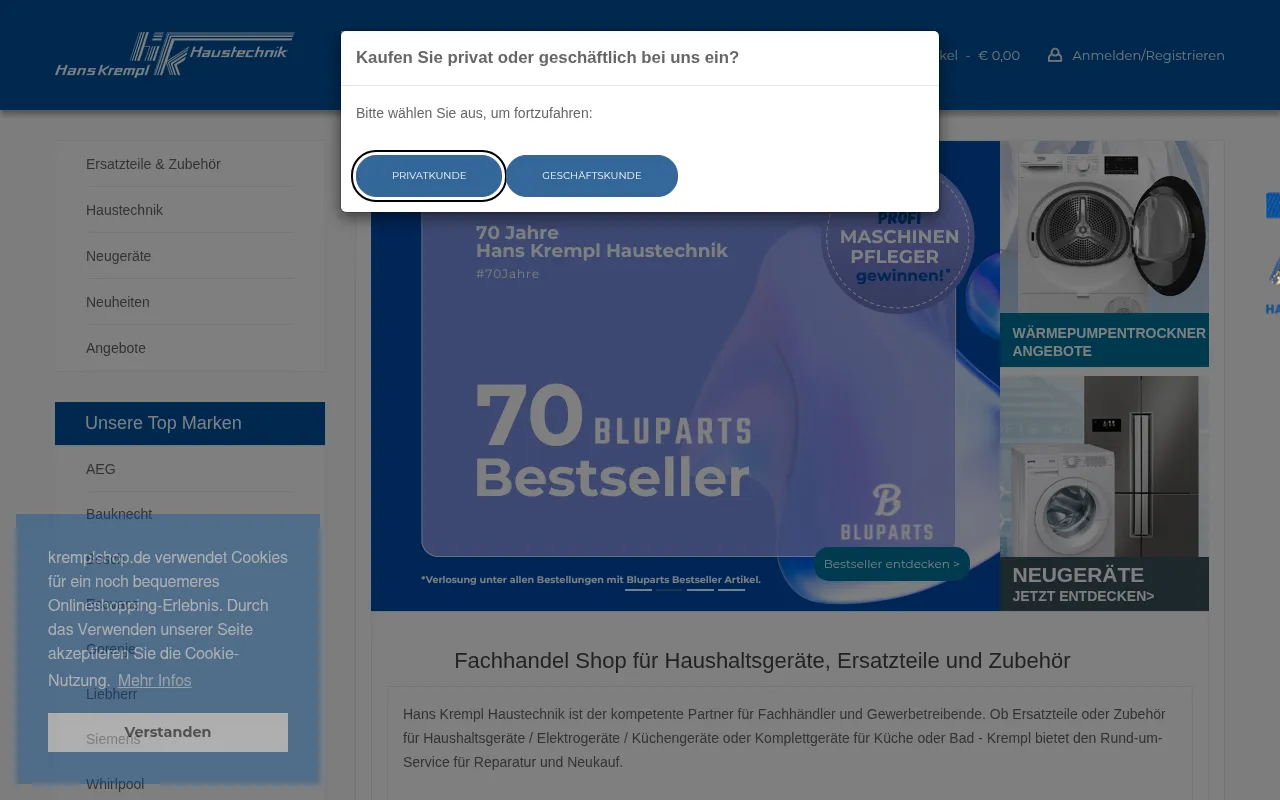 Screenshot of kremplshop.de