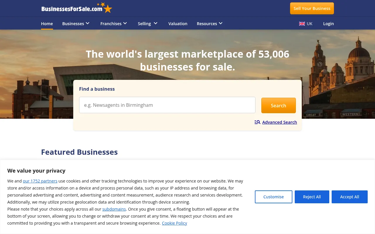 Screenshot of uk.businessesforsale.com