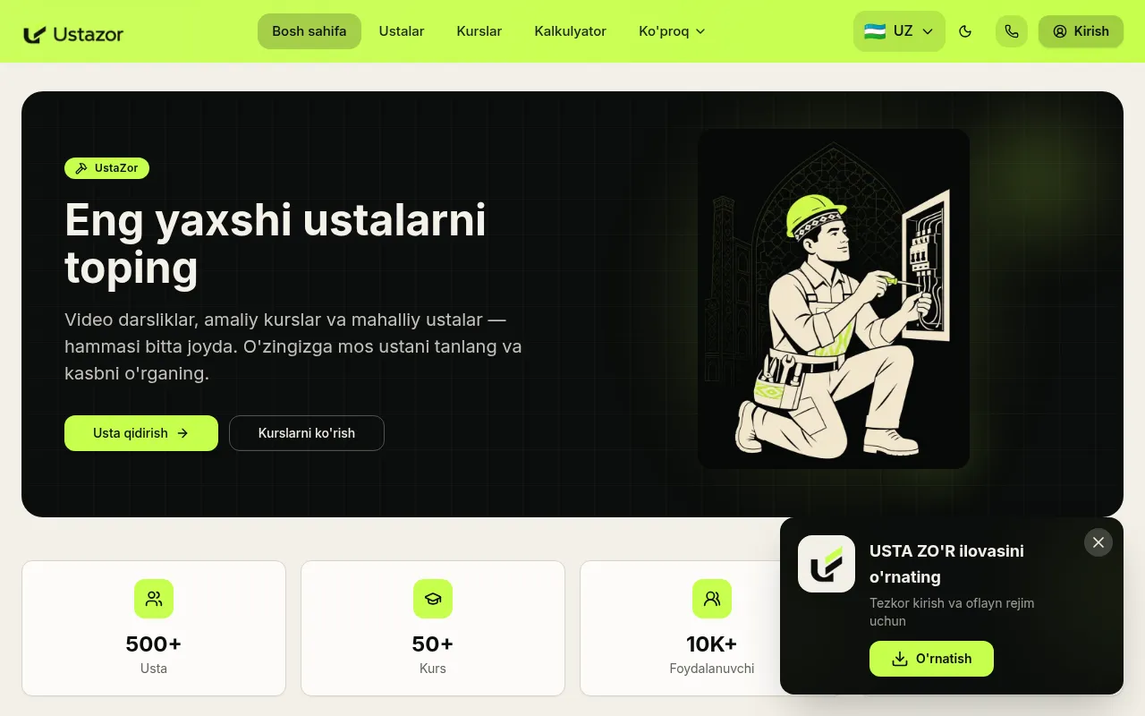 Screenshot of ustazor.uz