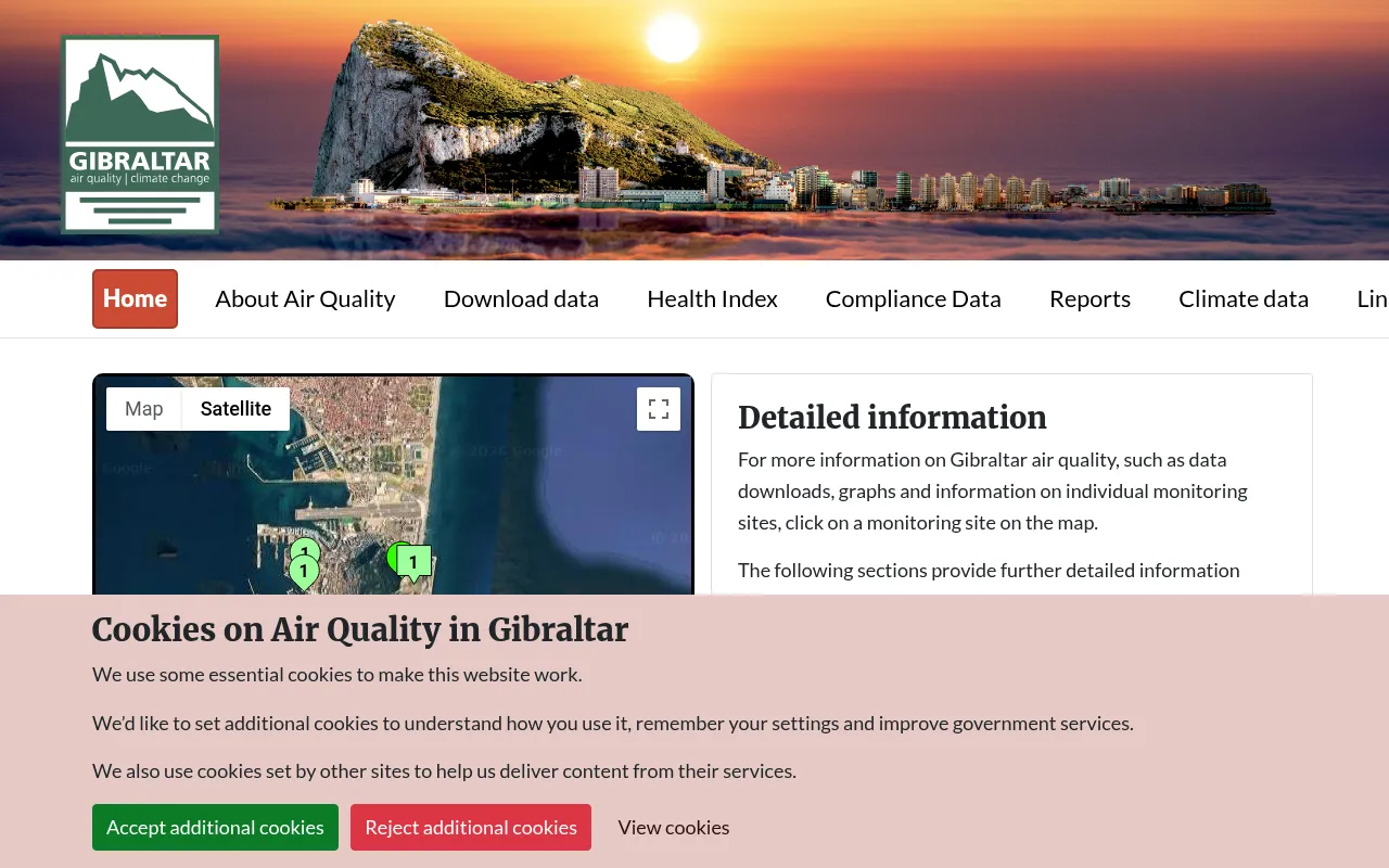 Screenshot of gibraltarairquality.gi