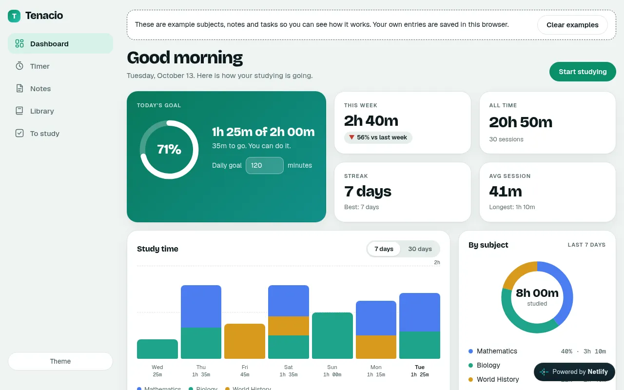 Screenshot of tenaciostudy.netlify.app