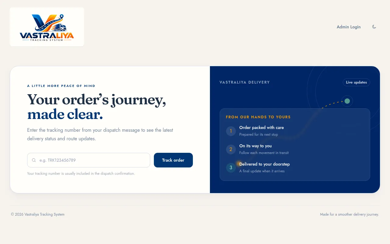 Screenshot of tracking.vastraliya.com
