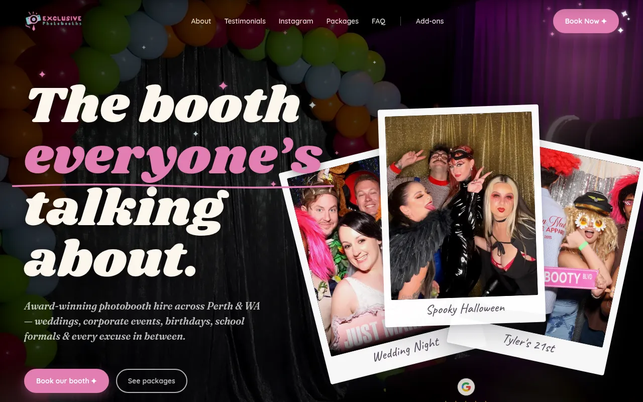 Screenshot of exclusivephotobooths.com.au