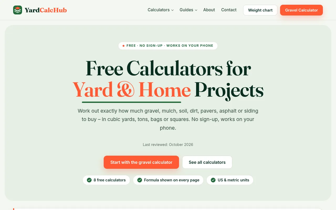 Screenshot of yardcalchub.com