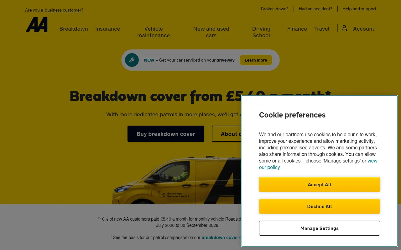 Screenshot of theaa.com
