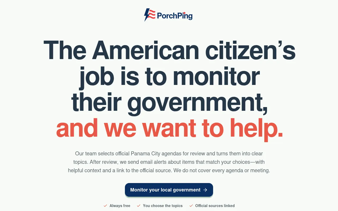 Screenshot of porchping.app