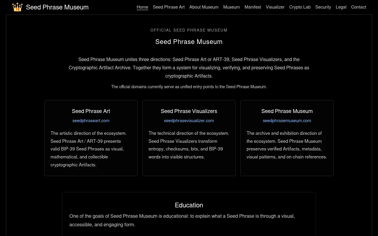 Screenshot of seedphrasemuseum.com