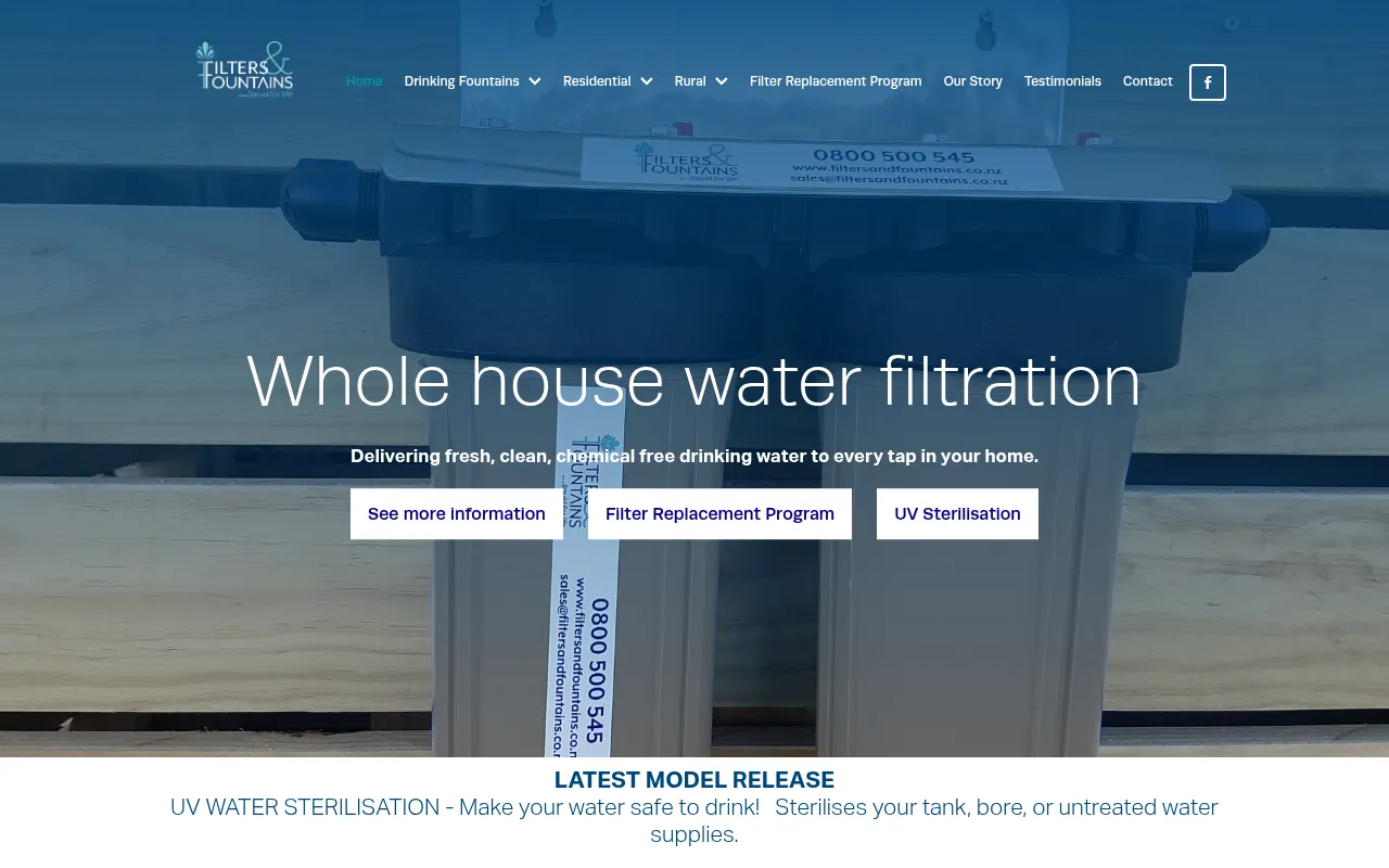 Screenshot of filtersandfountains.co.nz