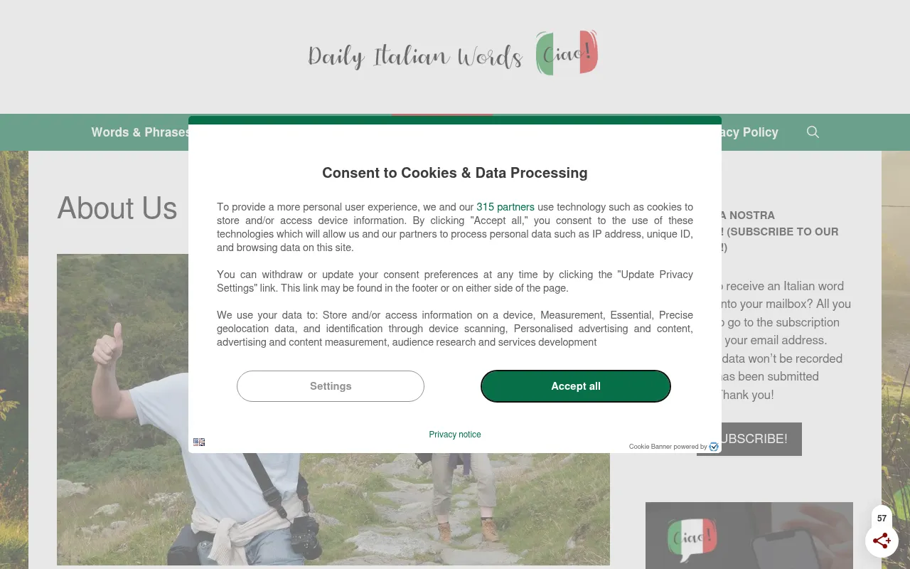 Screenshot of dailyitalianwords.com