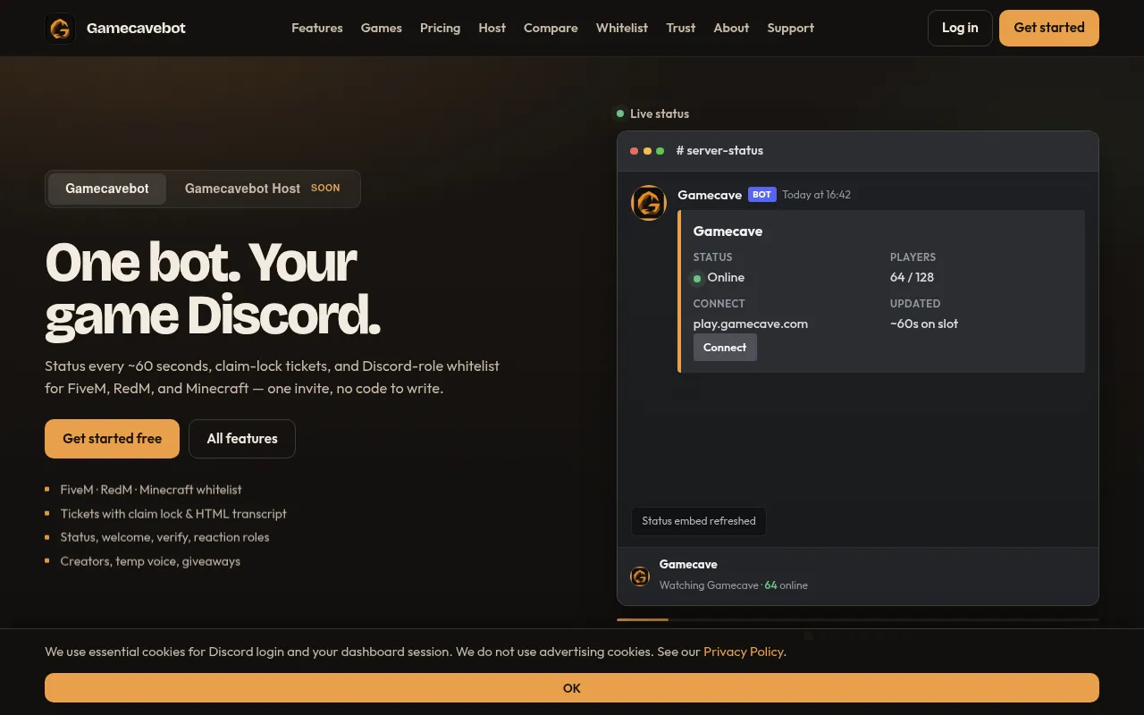 Screenshot of gamecavebot.com