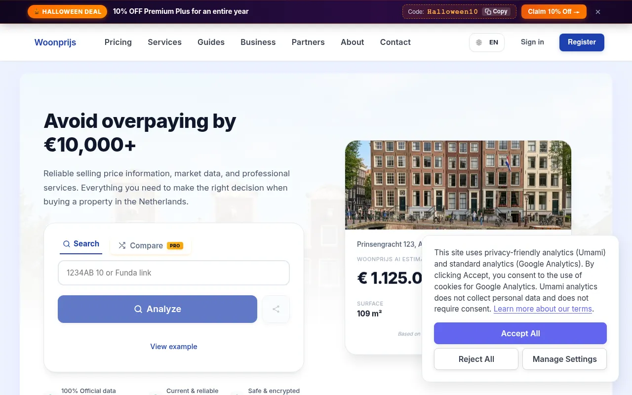 Screenshot of woonprijs.nl