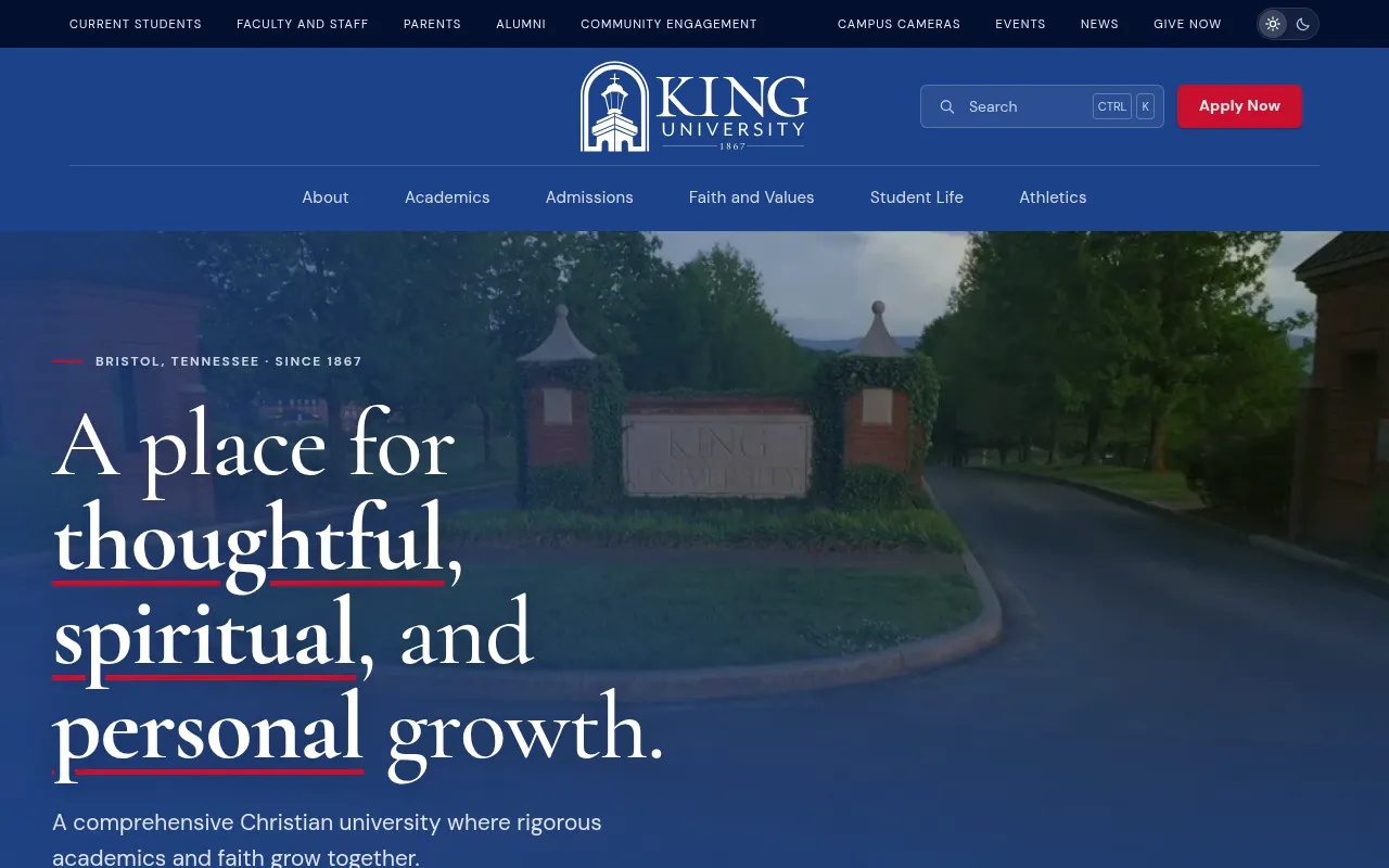 Screenshot of king.edu