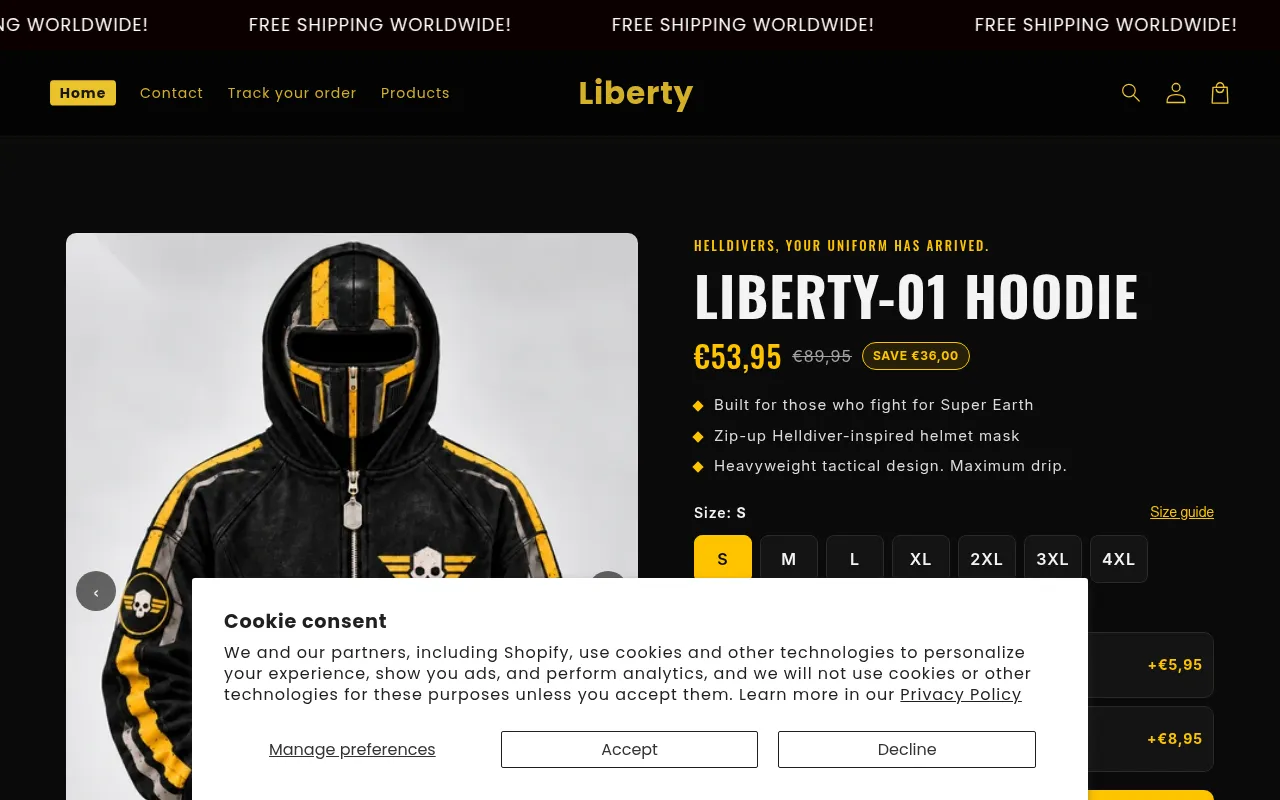 Screenshot of libertyhoodie.com