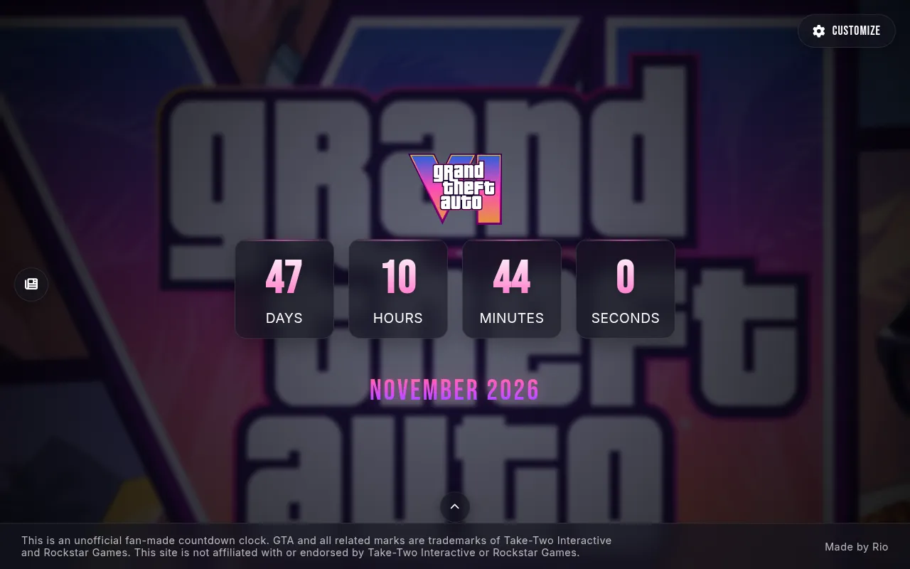 Screenshot of gtasixcountdown.com