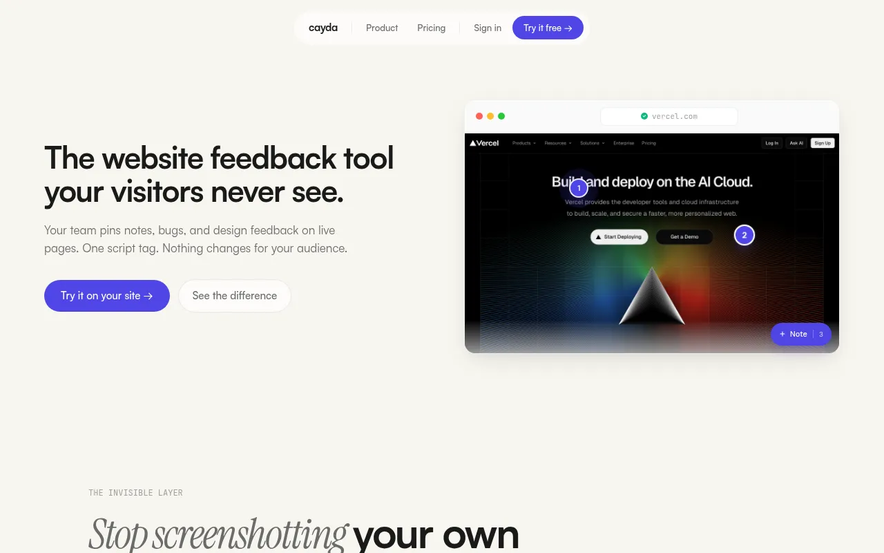 Screenshot of cayda.io