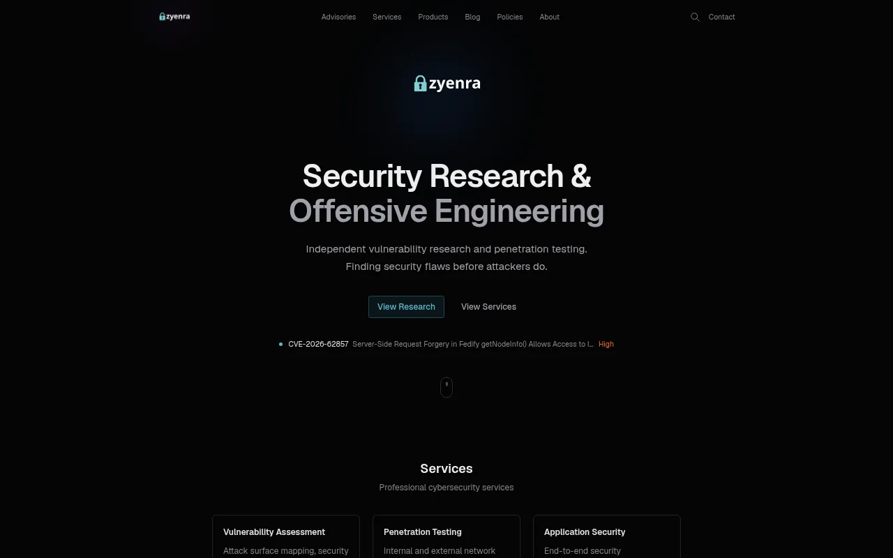 Screenshot of zyenra.com