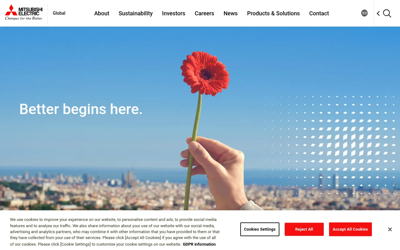 Screenshot of mitsubishielectric.com