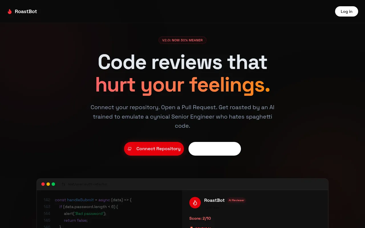Screenshot of roastmycode.online