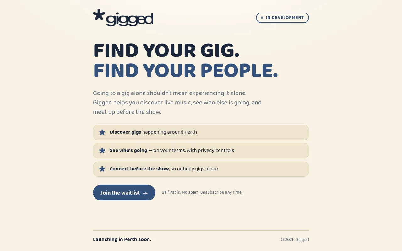 Screenshot of getgigged.com.au
