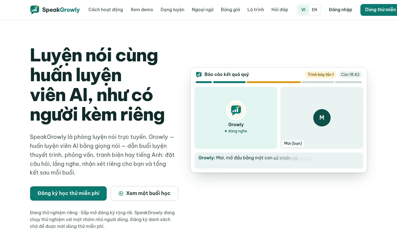 Screenshot of speakgrowly.com