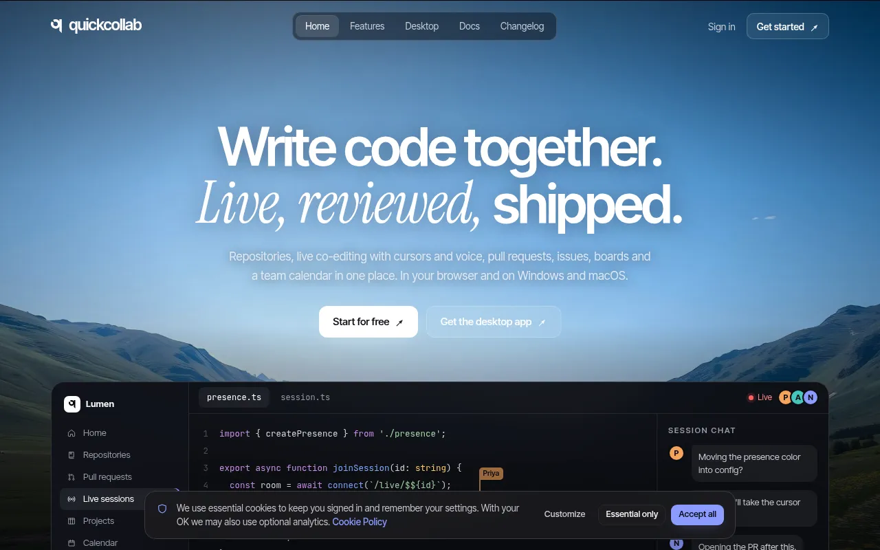Screenshot of quickcollab.xyz