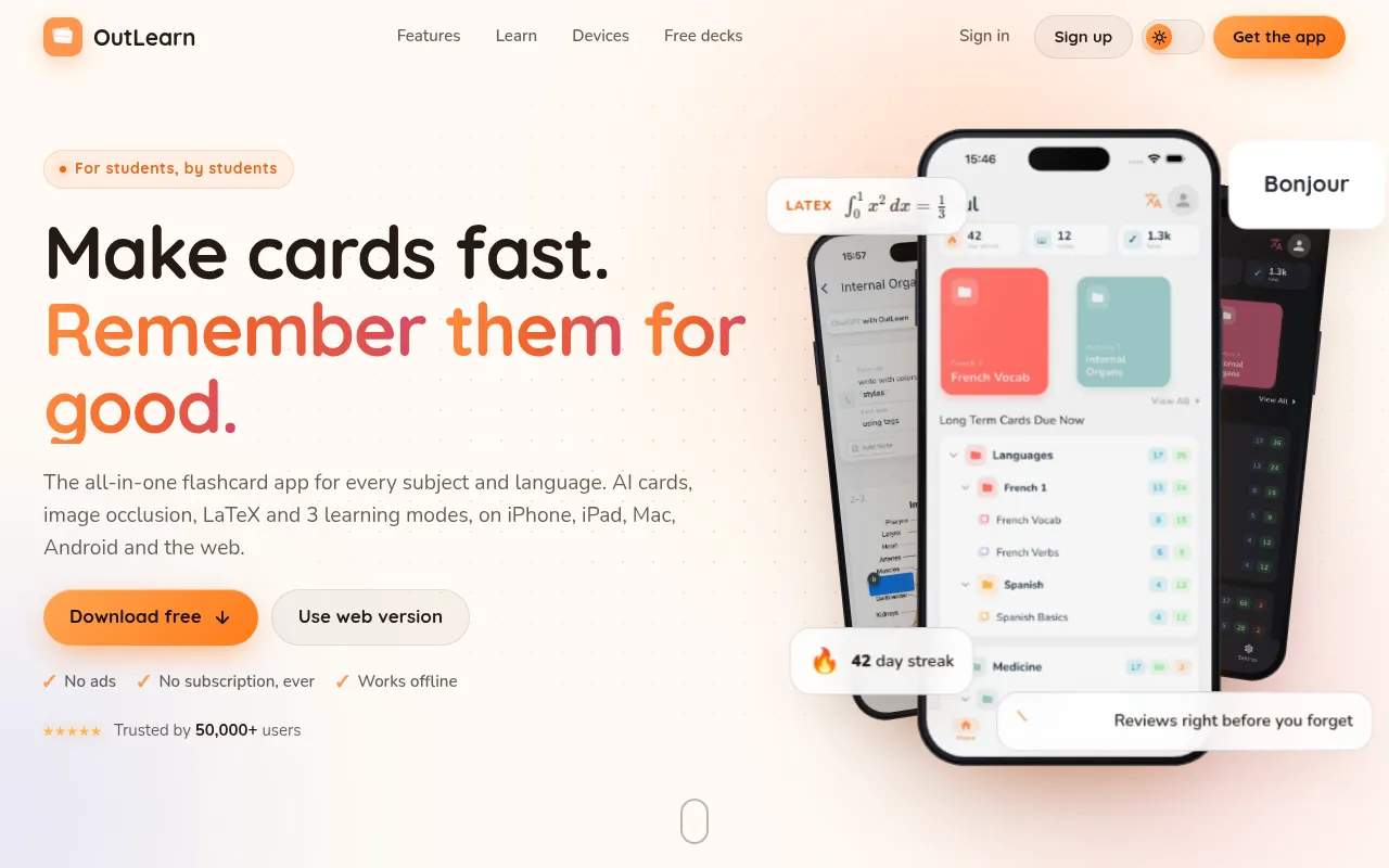 Screenshot of outlearnapp.com