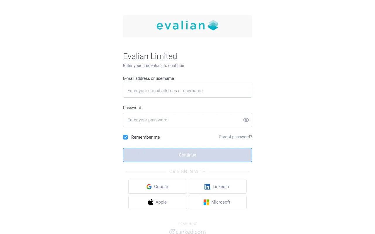 Screenshot of portal.evalian.co.uk