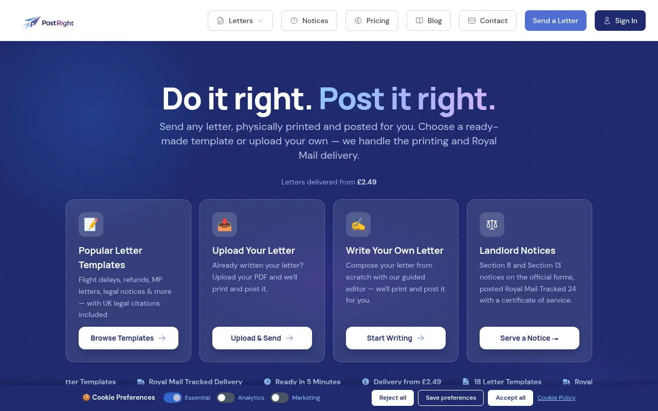 Screenshot of postright.co.uk