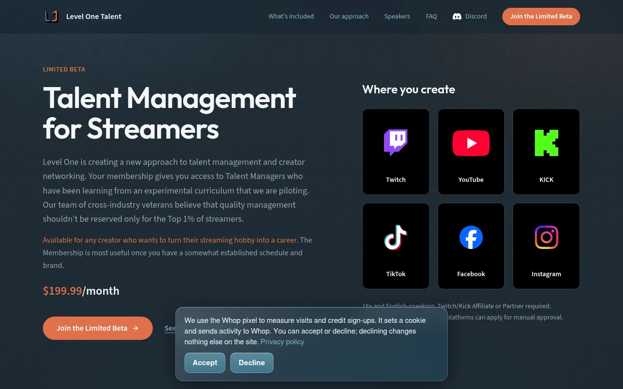 Screenshot of levelonetalent.com