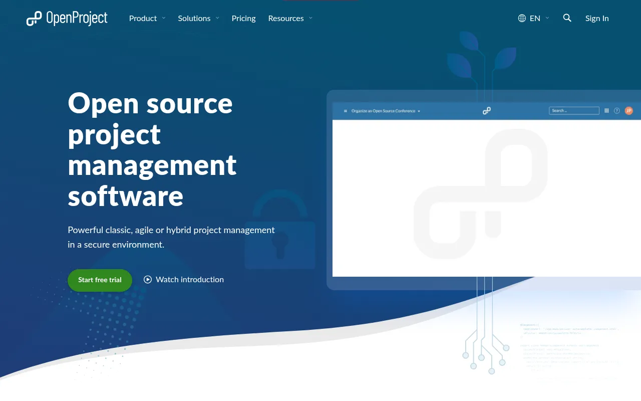 Screenshot of openproject.org