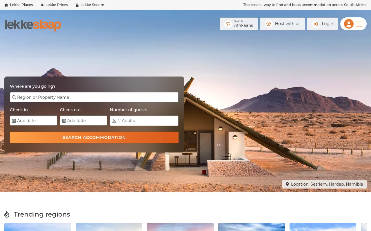 Screenshot of lekkeslaap.co.za
