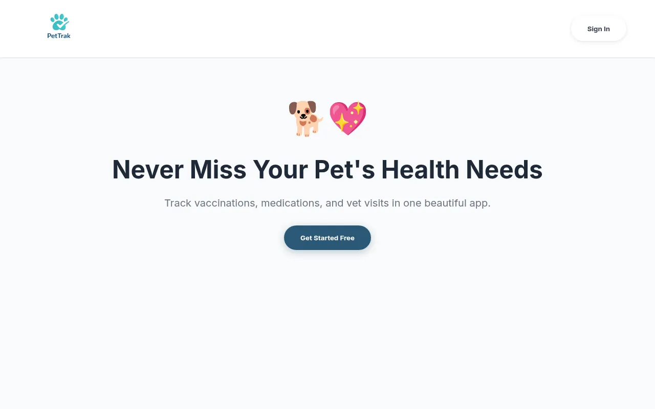 Screenshot of pettrak.app