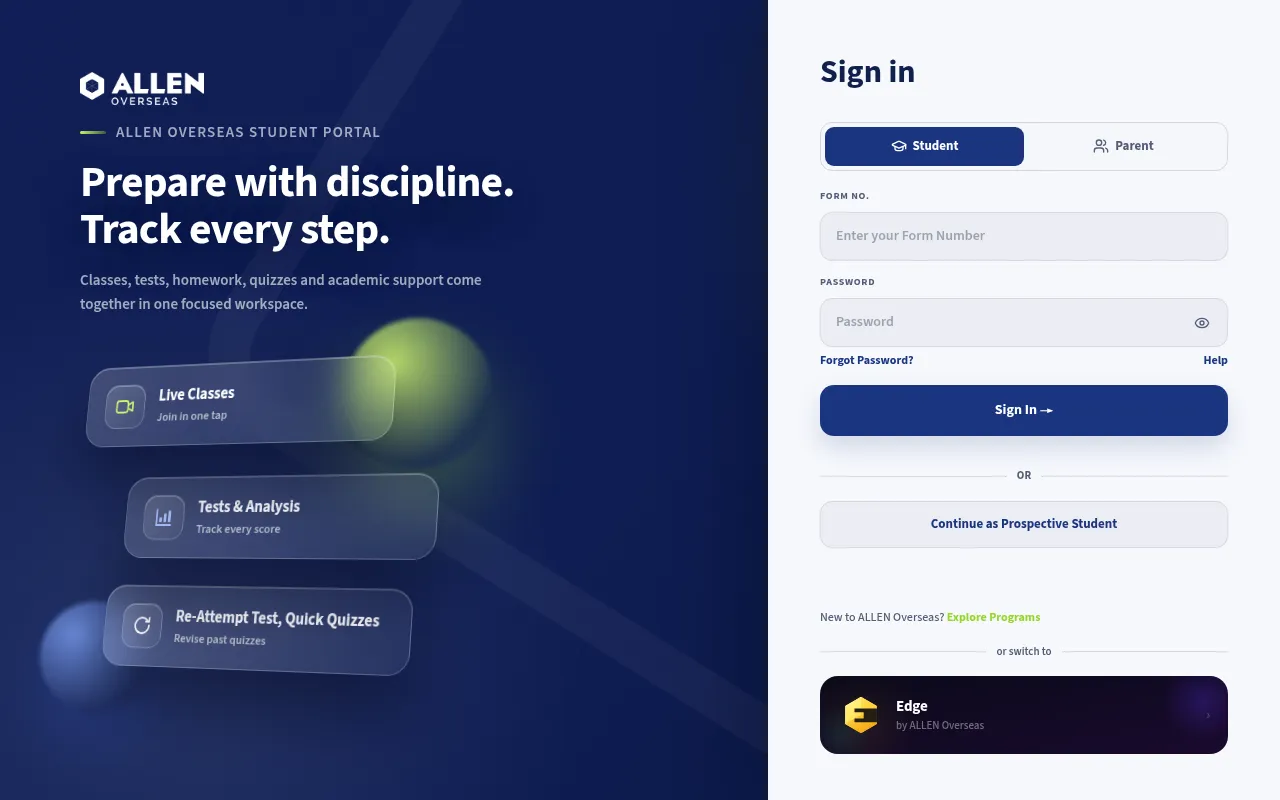 Screenshot of digitalclass.allenoverseas.com