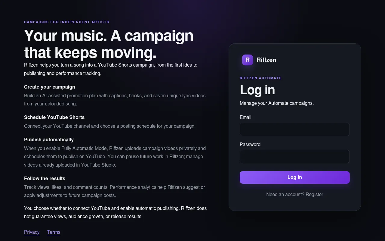 Screenshot of riffzenmusic.com