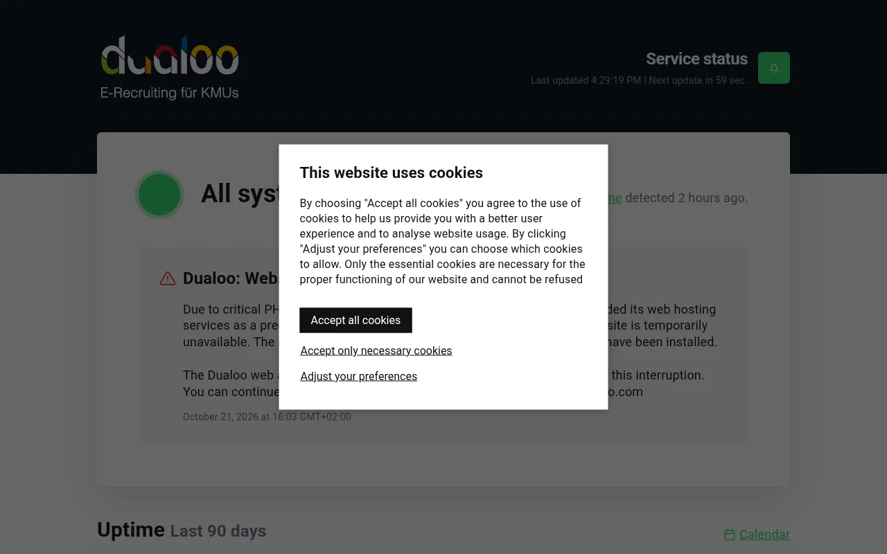 Screenshot of status.dualoo.com