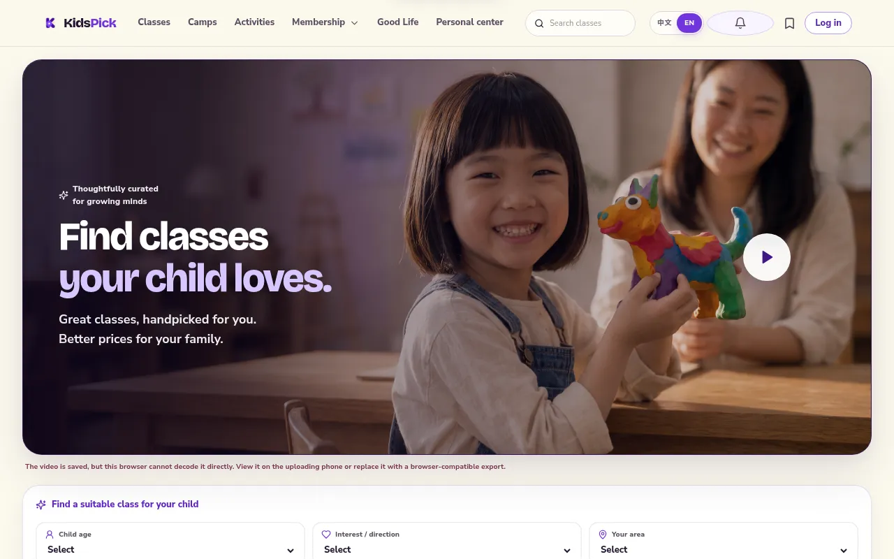 Screenshot of kidspick.ca