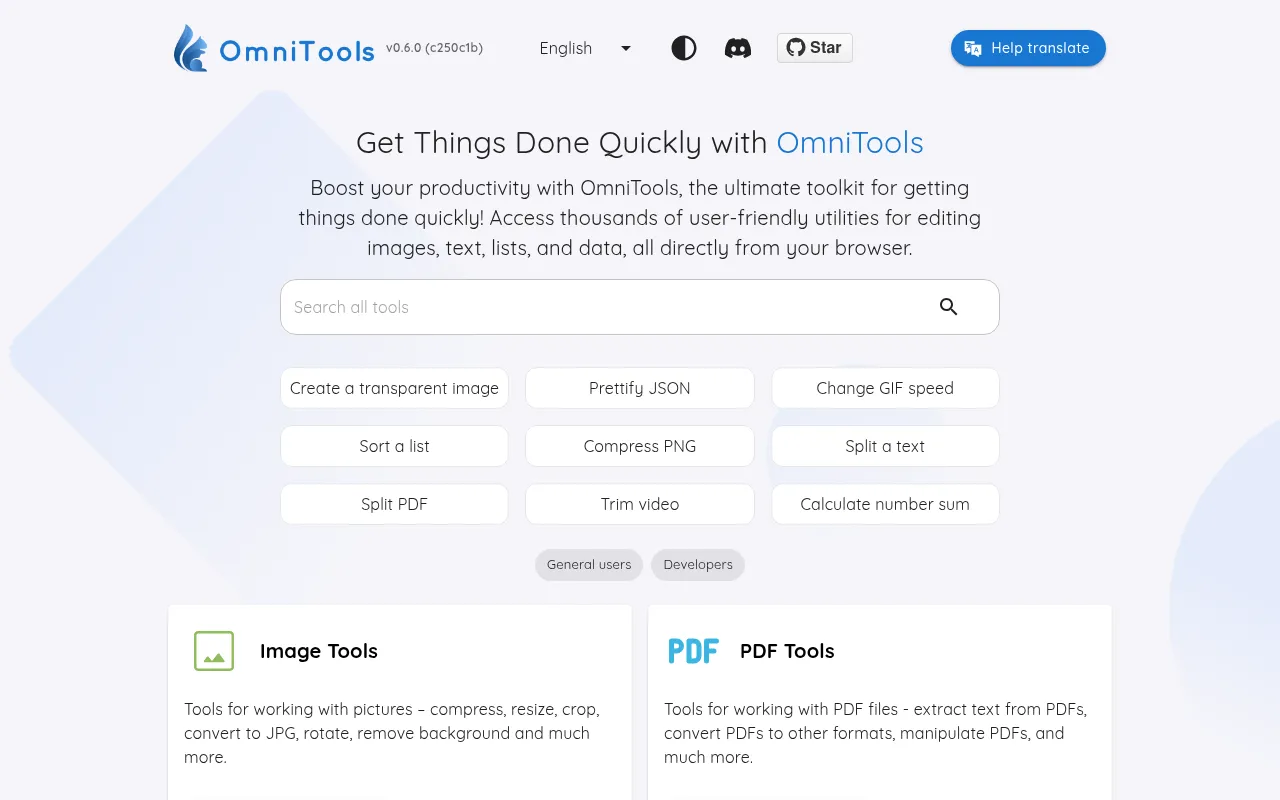 Screenshot of omnitools.app