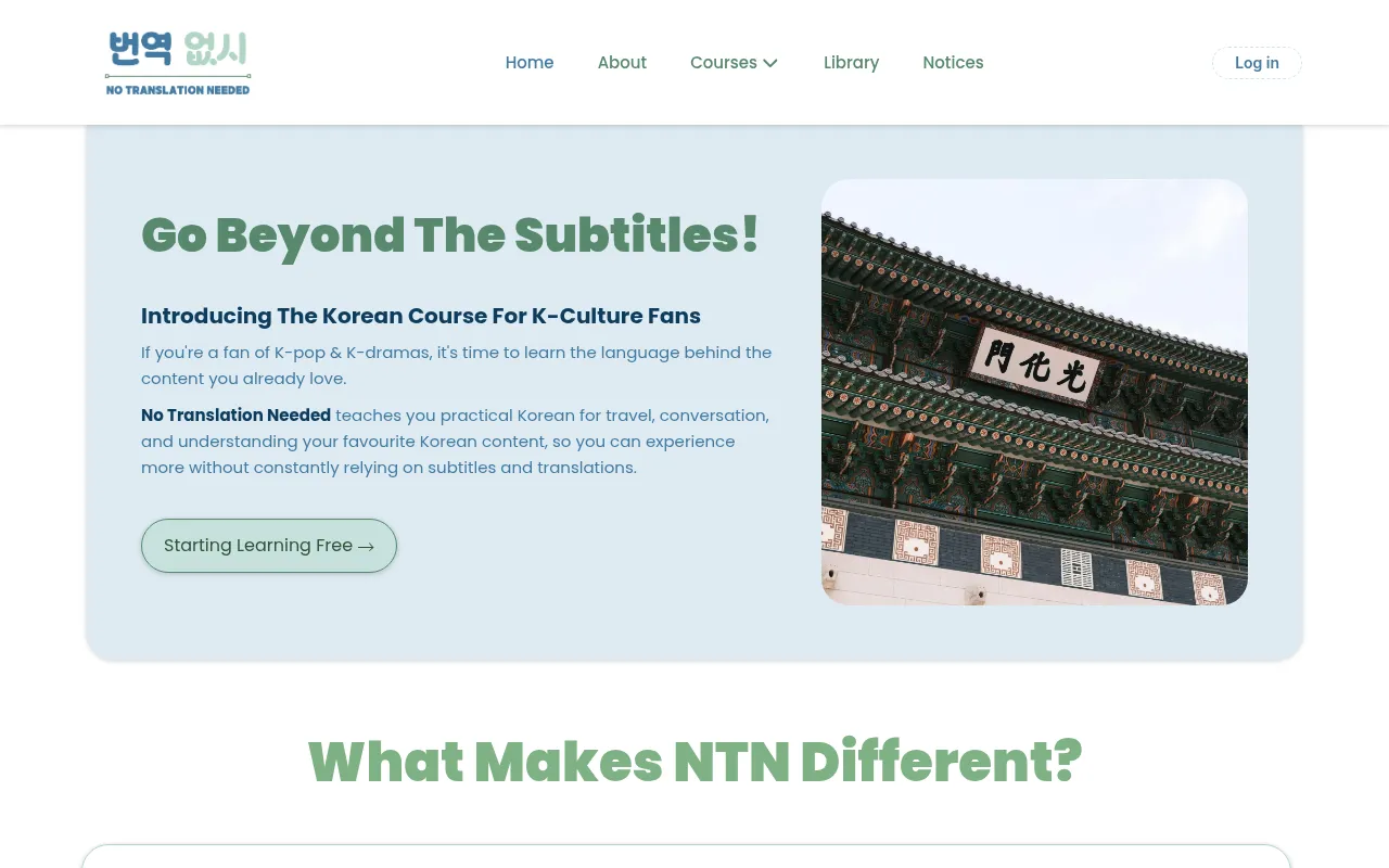 Screenshot of notranslationneeded.com