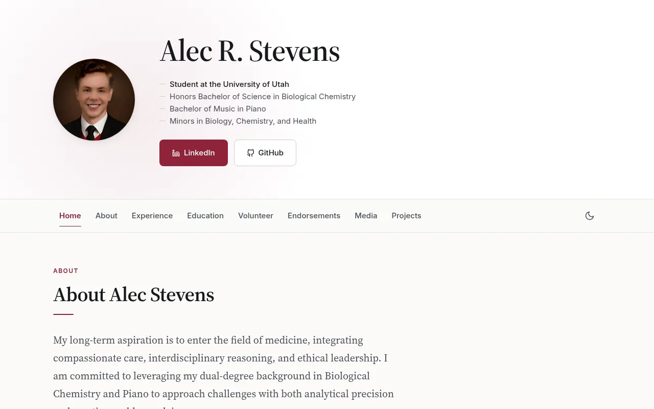 Screenshot of alecstevens.com
