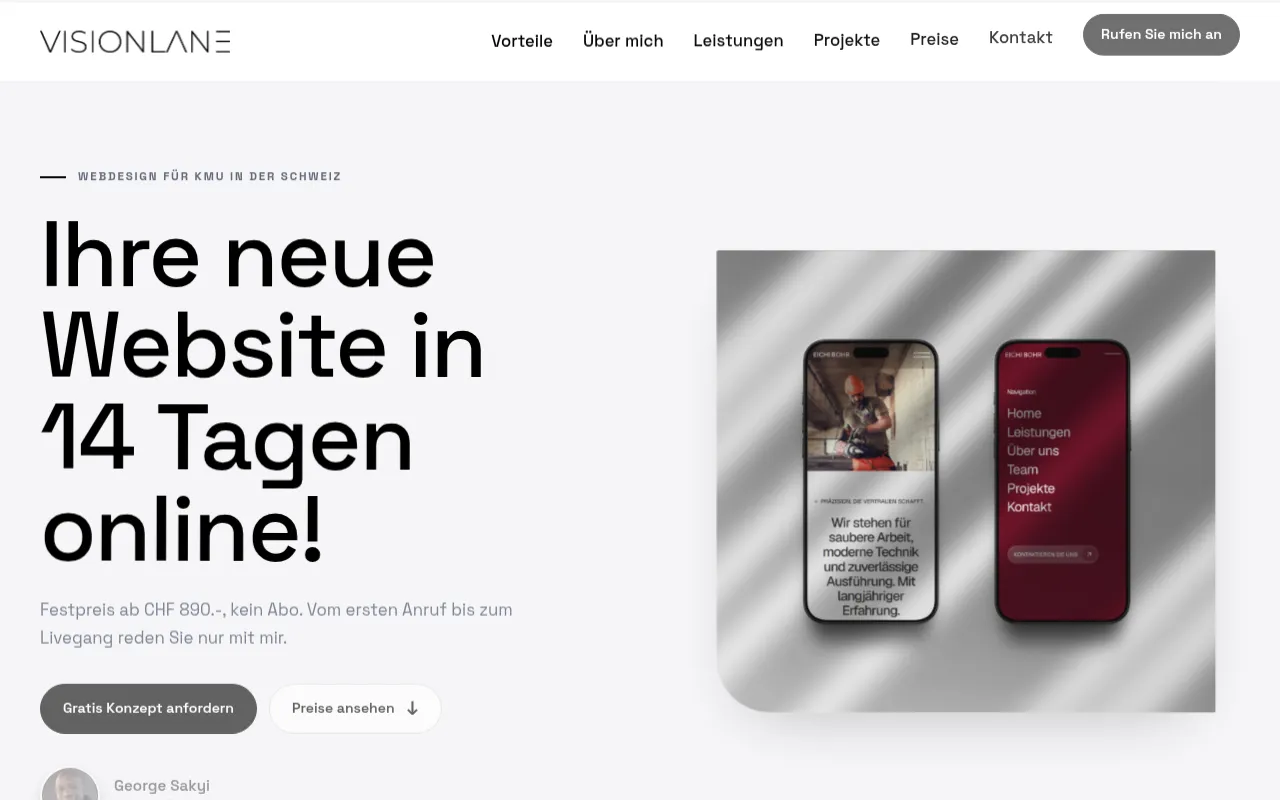 Screenshot of test.visionlane.ch