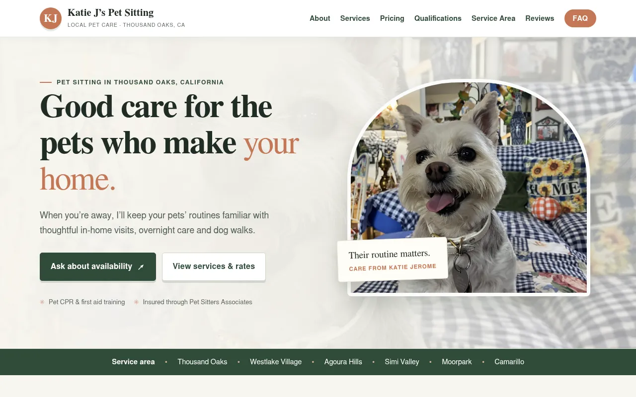 Screenshot of petsitting.kalibratexvisuals.com