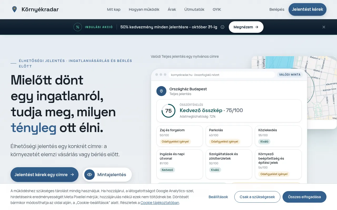 Screenshot of kornyekradar.hu