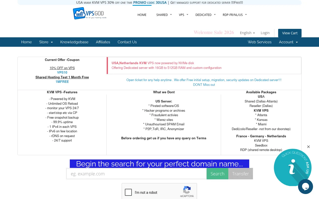 Screenshot of vpsgod.com