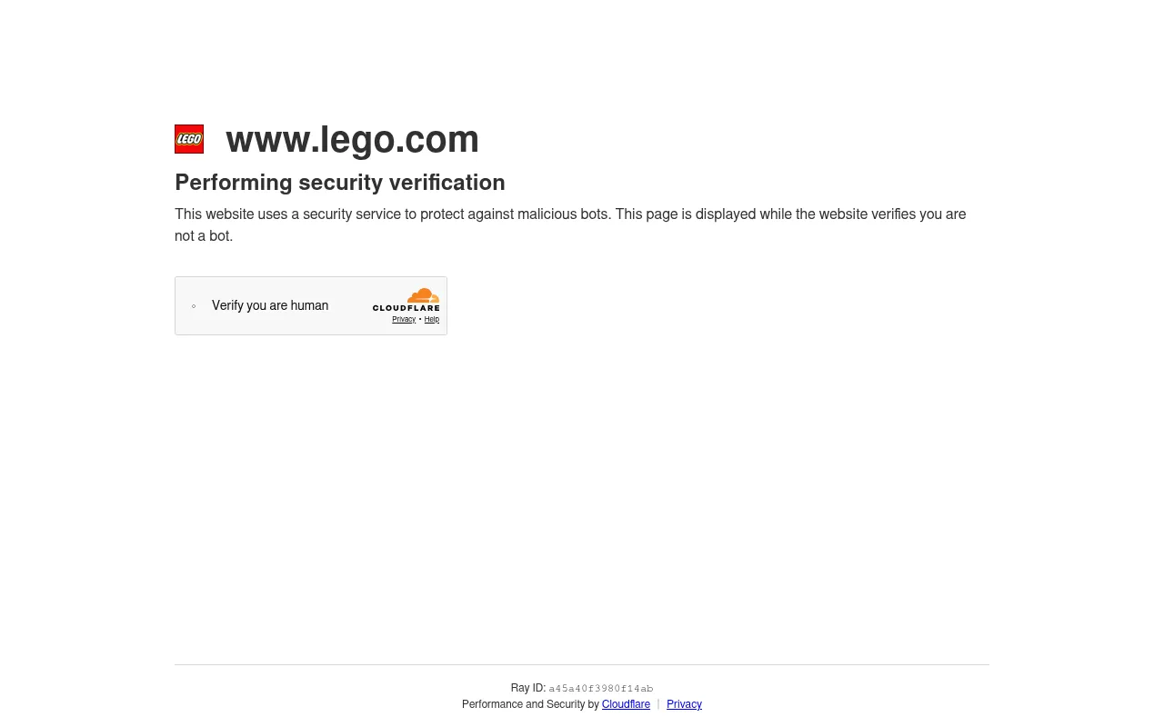Screenshot of lego.com