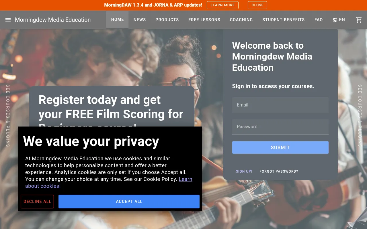 Screenshot of edu.morningdewmedia.com