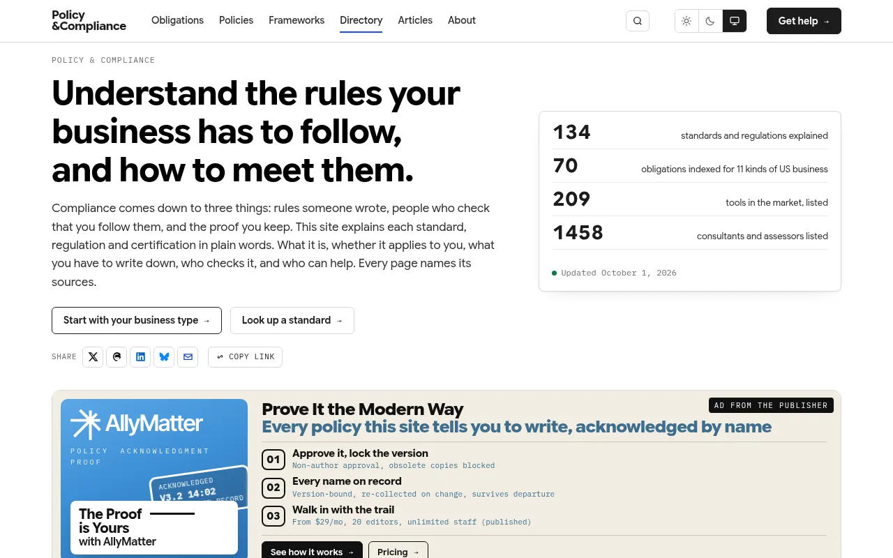 Screenshot of policyandcompliance.com
