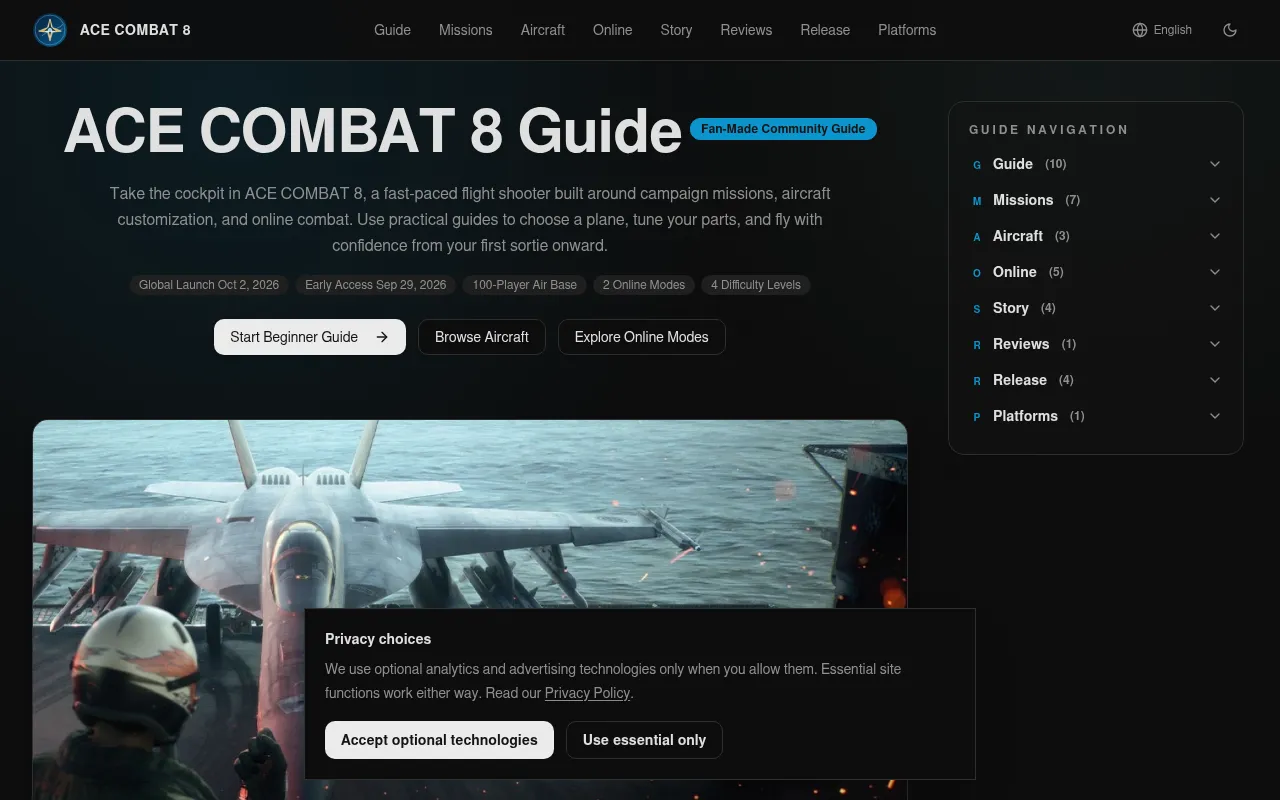 Screenshot of acecombat8guide.com